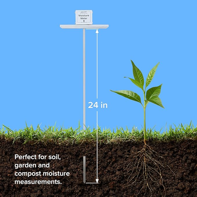 Reotemp 24 Inch Garden and Compost Moisture Meter, Garden Tool Ideal for Soil, Plant, Farm and Lawn Moisture Testing
