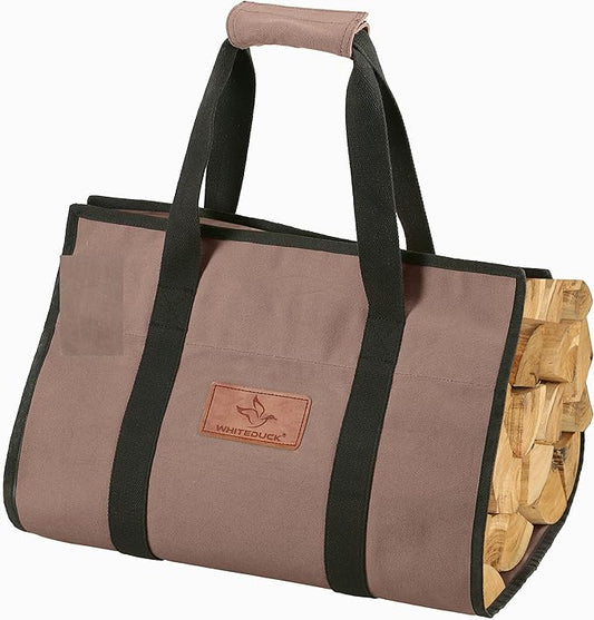 WHITEDUCK TUFF Large Firewood Carrier 21 Oz. Heavy Duty Waxed Canvas Log Carrier Holder for Fireplace, Carrying Wood Indoor & Outdoor (Brown, Rectangle (39"x18"))