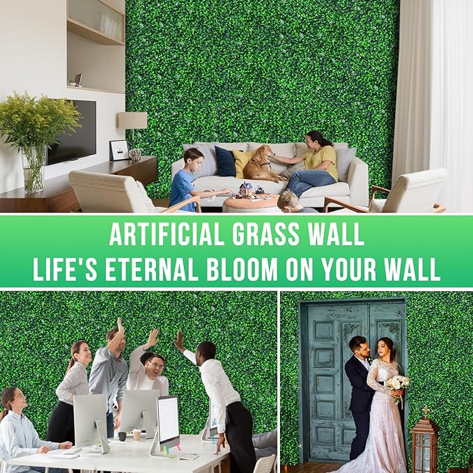 12PCS Grass Wall Panel with Flowers, 20x20inch Boxwood Panels, Grass Backdrop of Covering 33.33SQFT, UV Protected Wall Backdrop for Outdoor Garden and Indoor Home Wedding