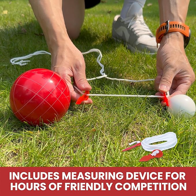 100mm Bocce Ball Set Regulation Size and Weight for Lawn, Beach Bocci Game for 2-8 Players (Green and Red)