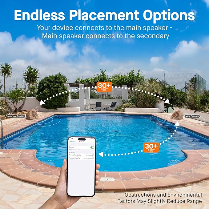 Homewell Outdoor Rock Speaker Solar-Powered Wireless Bluetooth 5.0 Portable Speaker Weatherproof for Patio, Pool, Deck, Yard, Garden and Home (Brown, 2-Pack)