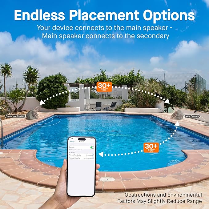 Homewell Outdoor Rock Speaker Solar-Powered Wireless Bluetooth 5.0 Portable Speaker Weatherproof for Patio, Pool, Deck, Yard, Garden and Home (Dark Grey, 2-Pack)