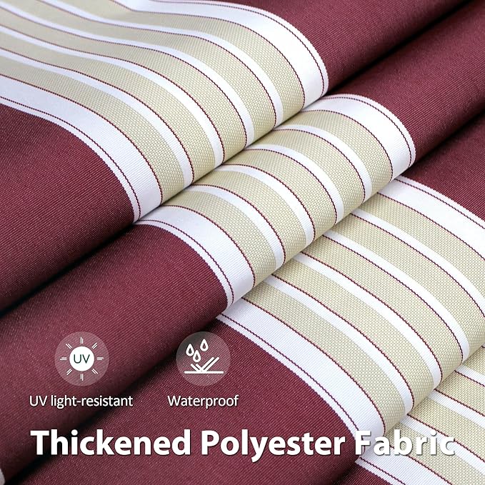 MCombo 9.9x7.8 Feet Manual Retractable Patio Door Window Awning Sunshade Shelter Outdoor Canopy,0810 (Brick Red with Beige Stripes, 9.9'(L) x 7.8'(W))