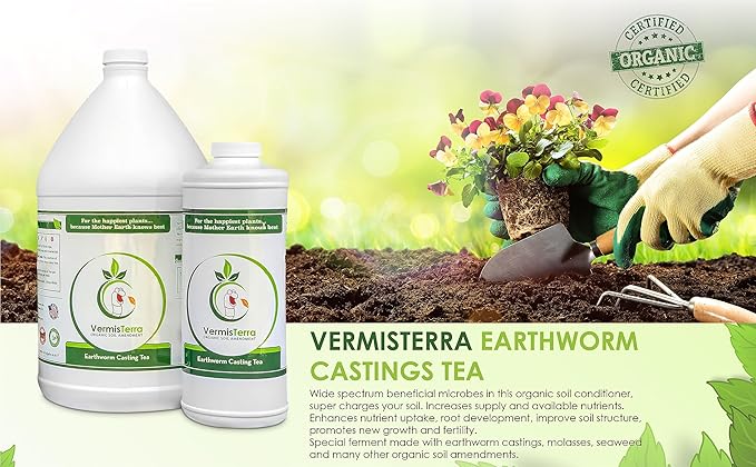 Worm Tea for Gardening - 32oz Quart - Organic Earthworm Soil Enhancer - Vermicompost with Kelp - Increase Yields, Boost Growth, Reduce Stress- Vegetables, Flowers, Fruit Trees - Plant Probiotic