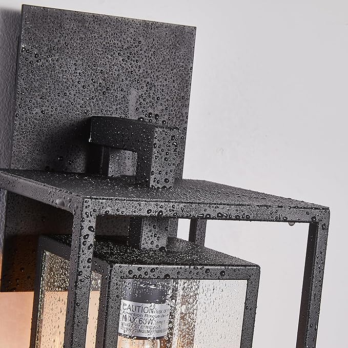 18"Ht Modern Industrial Outdoor Wall Light Fixture with Textured Black Anti-Rust Metal and Clear Glass, Wet Rated for Exterior House Porch Patio Outside Deck Garage Yard Front Door Garden