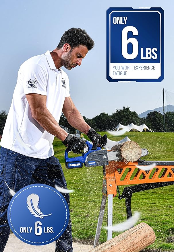 WILD BADGER POWER Brushless 12 Inch Chainsaw Cordless, 20V Battery Chainsaw with 1 x 4.0Ah Battery, Electric Chainsaws with Tool-free Chain Tension, Auto Oiling for Wood Cutting Trimming Branch