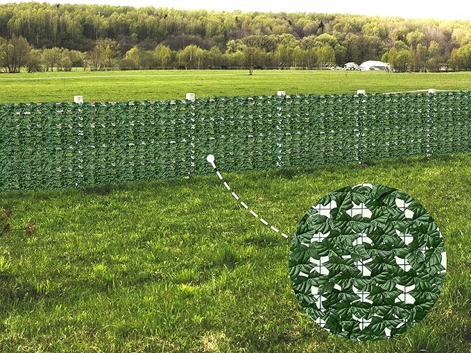 Artificial Fence Privacy Screen: 4FT x 20FT UV-Anti Faux Greenery Backdrop Ivy Chain Link Shades Panels for Patio, Balcony, Garden,Deck,Backyard Indoor Outdoor Green Wall Decor