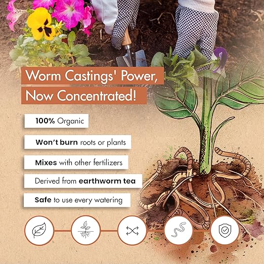 Worm Castings for Plants, Earthworm Casting Organic Fertilizer, Bokashi Booster, Worm Tea Made from Compost Worms, Liquified & Concentrated Vermicompost for Soil Fertility & Bountiful Harvest, 32 oz.