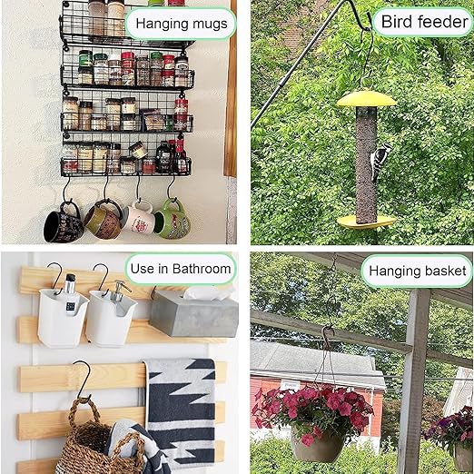 24 Pack 6 Inch S Hook, Large Vinyl Coated S Hooks with Rubber Stopper Non Slip Heavy Duty S Hook, Steel Metal Black Rubber Coated Closet S Hooks for Hanging Jeans Plants Jewelry Pot Pan Cups Towels