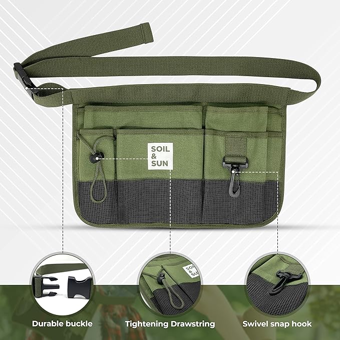 Soil & Sun Garden Tool Belt for Women, Tool Apron, Utility Belt Women, Teacher, Canvas Waist Apron with Pockets,Garden Aprons