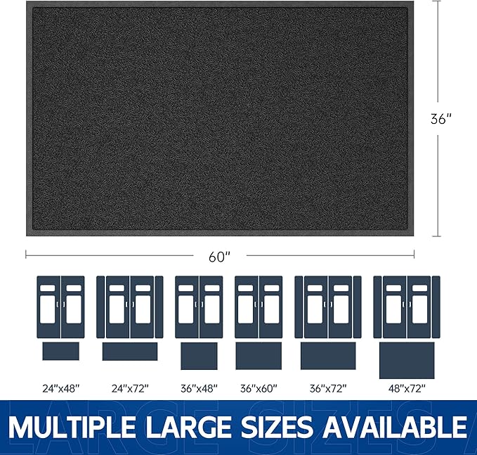 Sturdy Front Door Mat, 60" x 36" Heavy Duty Indoor Outdoor Doormat for Entryway, Fade Resistant, Waterproof Low Profile Entry Mat, Non Slip Welcome Mat for Outside Entrance, Patio, Home