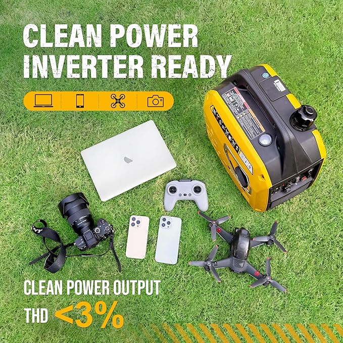 2500W Portable Inverter Generator, Super Quiet Gas Powered, EPA Compliant, RV Ready, CO Sensor, Parallel Capable, Clean Power for Camping or Party