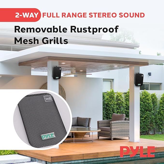 Pyle Home Dual Waterproof Outdoor Speaker System - 5.25 Inch Pair of Weatherproof Wall/Ceiling Mounted Speakers w/Heavy Duty Grill, Universal Mount - for Use in The Pool, Patio, Indoor PDWR40B (Black)