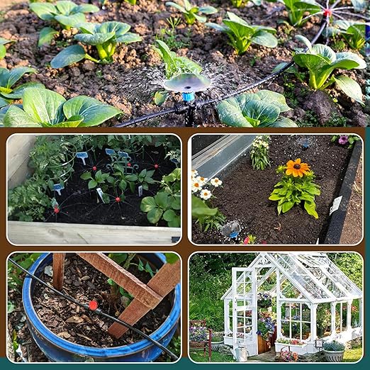 110FT Quick-Connect Drip Irrigation Kit, Garden Watering System DIY Automatic Irrigation Equipment Set for Lawn Raised Bed Greenhouse Plant Watering with 1/4'' Tubing, Drip Emitters, Connectors