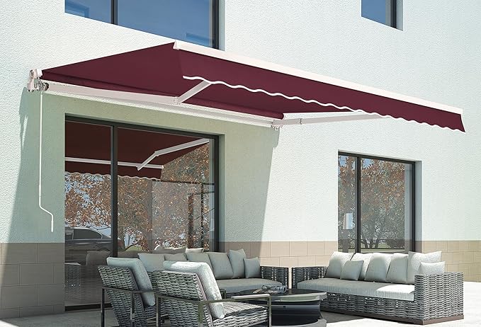 MCombo 9.9x7.8 Feet Manual Retractable Patio Door Window Awning Sunshade Shelter Outdoor Canopy, 0810 (Burgundy, 9.9'(L) x 7.8'(W))
