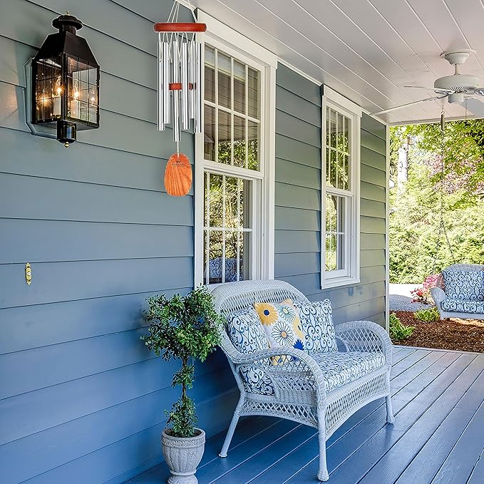 Woodstock Chimes Amazing Grace Wind Chime for Outside 16" Small Silver, Outdoor Decor for Patio, Porch, Garden, Memorial Gift for Loved Ones AGSS