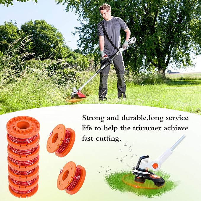 YMHB Trimmer Spool Line for Worx,12 Pack WA0010 Edger Spools Replacement for Worx, Trimmer Line Refills 0.065 inch for Worx, Suitable for Worx String Trimmers(10 Grass Trimmer Line, 2 Trimmer Cap)
