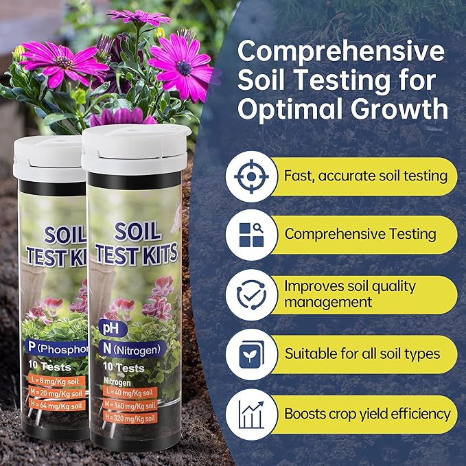 AAwipes Soil Test Kit 4-in-1 for pH, Nitrogen, Phosphorus & Potassium - 40 Soil Testing Kits Upgraded Accurate Nutrient Tester for Garden, Yard, Lawn & Plant Care with Sampling Accessories (J04-40)