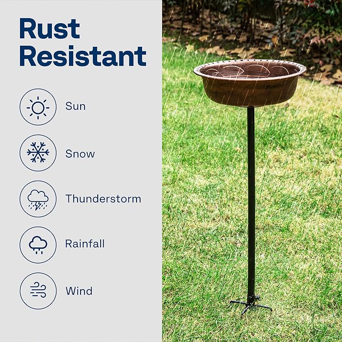 VIVOHOME Polyresin Bird Bath Bowl with Metal Stake, 29 Inch Height Outdoor Freestanding Birdfeeder, Capacity 1.4 Gallons, 5-Pronged Base, Bronze