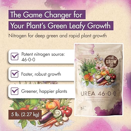 5 lb. Urea Fertilizer 46-0-0, High Nitrogen Fertilizer for Plants, Ideal Plant Food Nitrogen for Grass, Vegetable, Fruits, and Flowers - Promotes Greener Plant Color and Vibrant, Lush Growth
