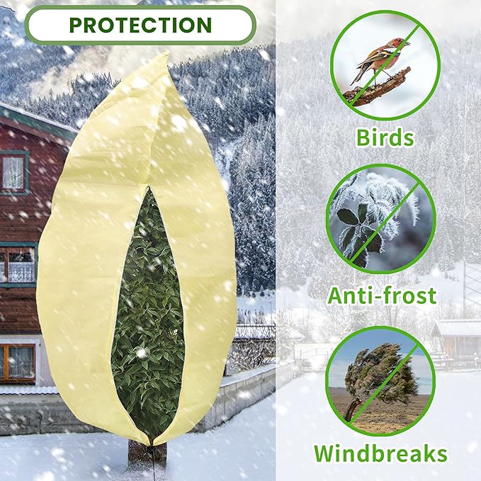 100”(W) x120”(H) Plant Covers Freeze Protection, 2.8oz/yd²Heavy-Duty Tree Covers, 4 Pack Extra Large Frost Cloths & Blankets with Zipper Drawstring for Fig Palm Citrus Lemon Trees and Shrubs