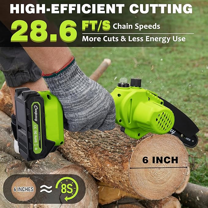 Mini Chainsaw Cordless,6 Inch Portable Electric Chain Saw, Automatic Oiler, Battery Powered Small Handheld Saw, Security Lock Trees Branches Trimming,Wood Cutting, 2 Batteries 3 Chains 2025