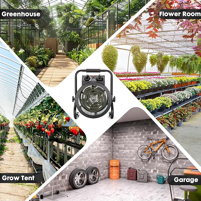 Greenhouse Heater with Digtal Thermostat, 1500W Electric Greenhouse Heaters, Fast Heating with Overheat Protection, Grow Tent Heater for Green House, Outdoor, Patio, Flower Room, Sliver