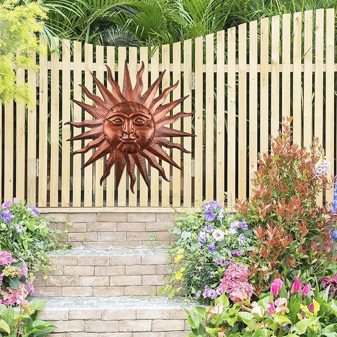 Metal Sun Wall Art Decor-3D Sun Wall Decor Sculpture,Sun Wall Art Decoration Hanging for Outdoor Indoor Garden Farmhouse Yard Patio Living Room Bedroom,28" Large Outdoor Indoor Metal Wall Art