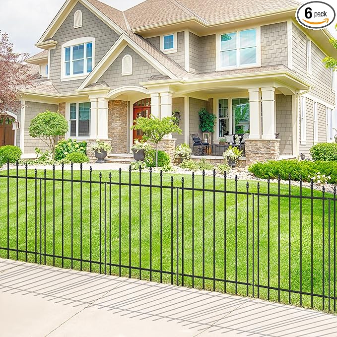 Metal Garden Fence 36 in H x 12 ft L, 6 Panels + 7 Stakes Border Dog Fence Panels Animal Barrier, No Dig Garden Fencing for Yard Patio Flower Bed Lawn Outdoor, Arch Black