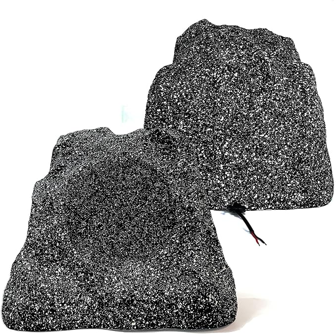 Herdio 8" Outdoor Rock Passive Speakers 600 Watt,IPX7 Waterproof,Hardwired, for Pool,Garden,Deck,Outdoor Activities (Black,Pair)