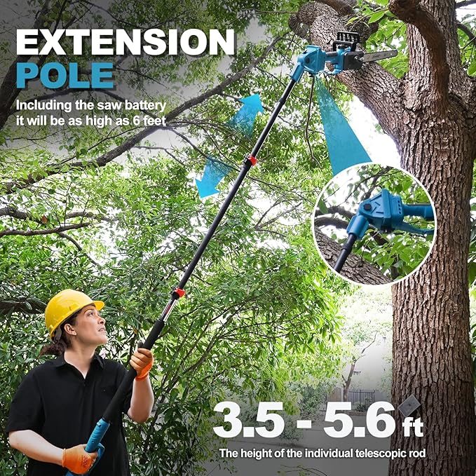12 inch Cordless Pole Saw with 2 Max 20V*4Ah Batteries, Electric Pole Saw Battery Powered,15-Foot Reach for Tree Trimming