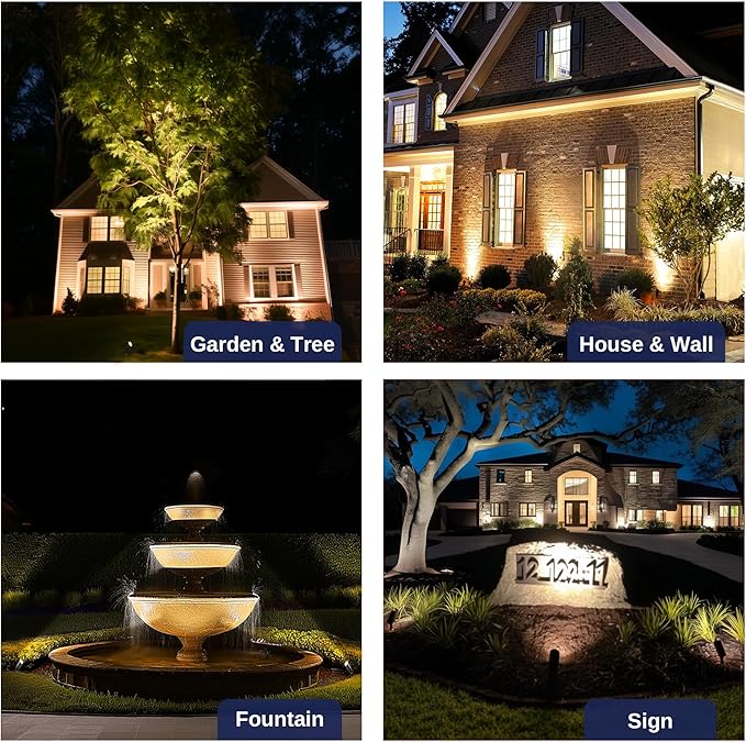 Spot Light Brass - Outdoor Landscape Spotlights LED, 12V Low Voltage Landscaping Uplights Bright, Hard-Wired All Weather Bronze for Backyard Lawn with No Bulbs (8 Pack)