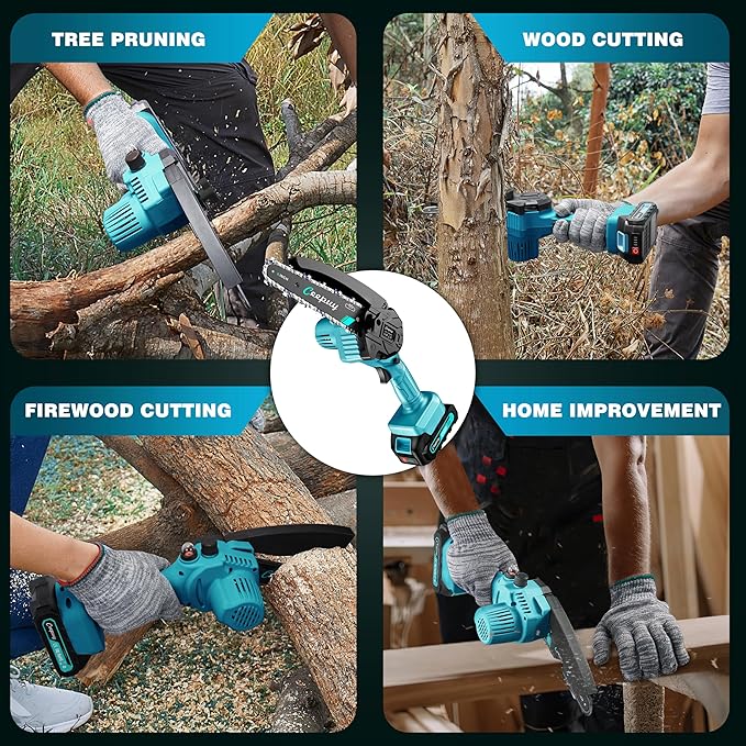Mini Chainsaw Cordless,6 Inch Portable Electric Chain Saw, Automatic Oiler, Battery Powered Small Handheld Saw, Security Lock Trees Branches Trimming,Wood Cutting, 2 Batteries 3 Chains 2025