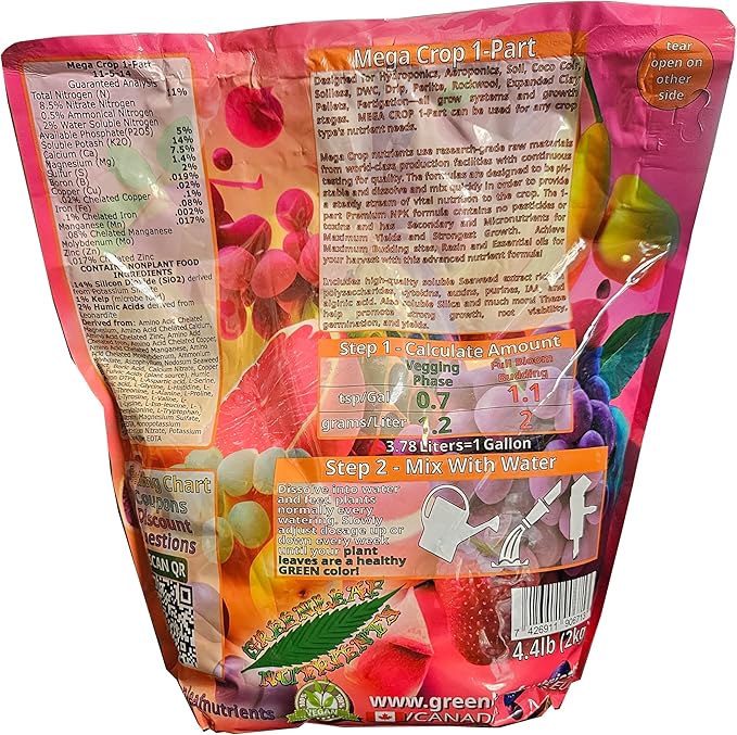 Mega Crop 1-Part Complete Base Nutrient - Hydroponic and Soil Fertilizer for Plants with Organics – Easy to Use for Max harvests - Makes 500+ Gallons