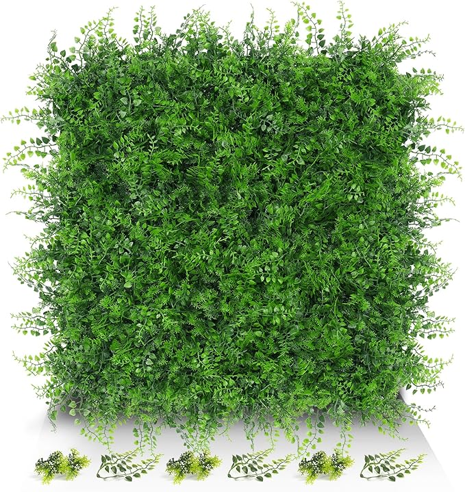 20"x20" 12pcs Grass Wall Panels, Artificial Fern Grass Backdrop with UV Protection, Fake Greenery Plant Boxwood Panels, Green Wall Decor for Outdoor Indoor Patio Garden Backyard