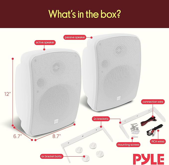 Pyle Outdoor Bluetooth Wireless Speaker System-2-way Active/Passive Pair - 6.5in, 800Watt Peak Power,Weatherproof,Wall/Ceiling Mounted Speakers w/ Metal Grill, Universal Mount, Indoor/Outdoor-White