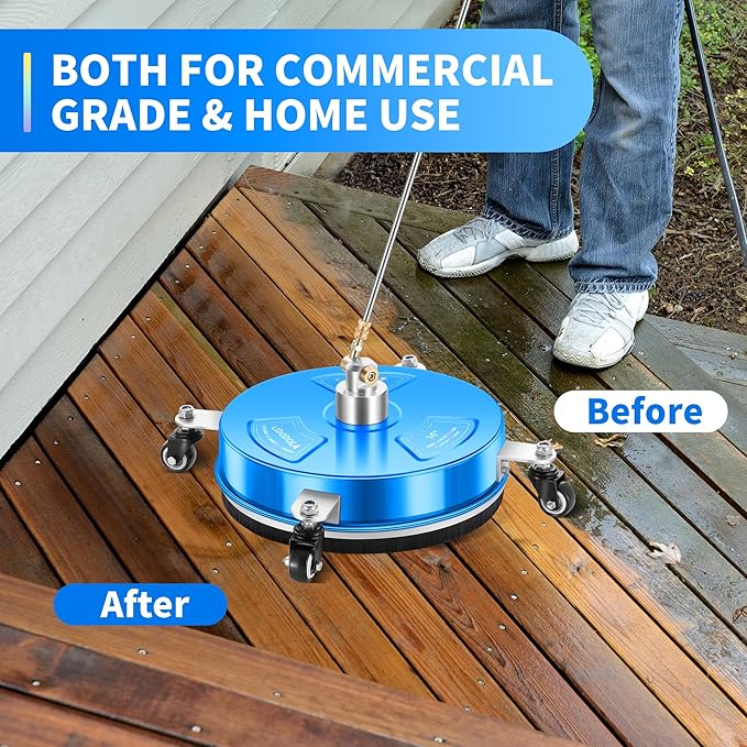 14" Pressure Washer Surface Cleaner with 4 Wheels - Coated Blue Stainless Steel Surface Cleaner for Pressure Washer Attachment for Concrete, Driveway, Patio, Sidewalk, Deck and Driveways - PWS14B