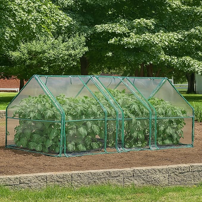 Miracle-GRO Mini Greenhouse 3’ x 8’ x 3’ Outdoor Mini Greenhouse Plant Tent, All-Season Compact Plant Growth Accelerator with PVC Cover and Zipper Panels, Clear
