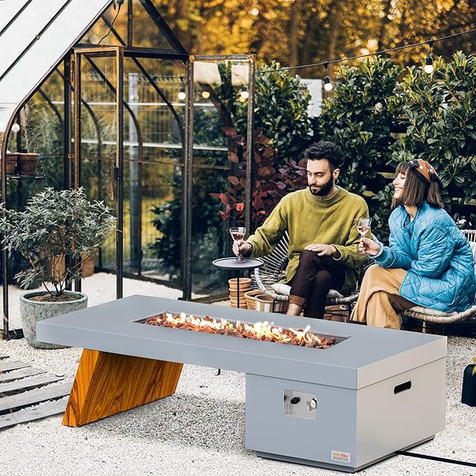 Onlyfire Premium 60” Outdoor Fire Pit Table with Lava Rocks& 12FT Hose, Large Propane Gas Firepit, Smokeless Fireplace 60,000BTU, Flame Adjustable for Backyard Patio Bonfire Party, Patio Heater FP015