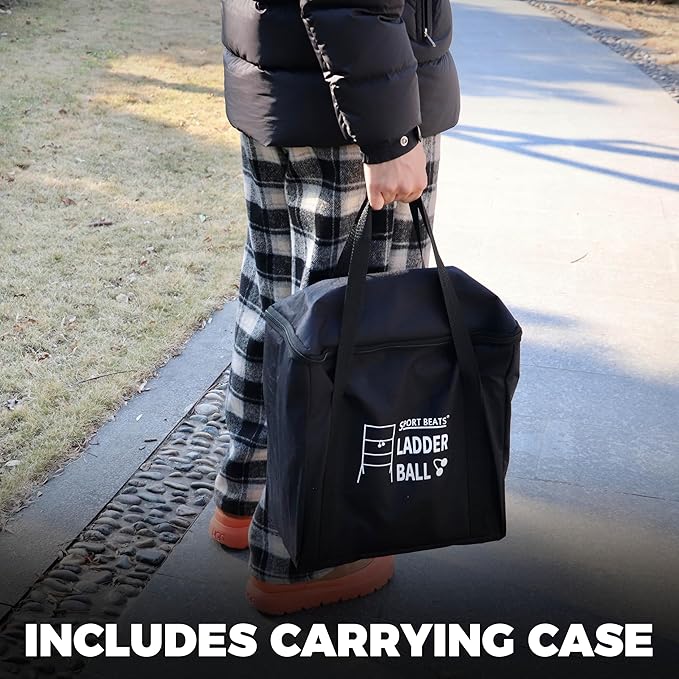 Outdoor Games Ladder Ball Set - Patented Assembly Free Portable Ladder Toss - Steel Frame Includes Carrying Case, 6 Bolas and Scoresheet