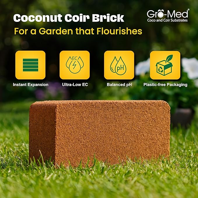 Gro-Med Coco Coir Brick 6s Pack – 1.4 lb Each, Expands to 60 Quarts, NPK Enriched Organic Coco Coir for Plants, OMRI-Listed Cocopeat Bricks for Garden Soil, Potting Mix & Indoor Outdoor Gardening