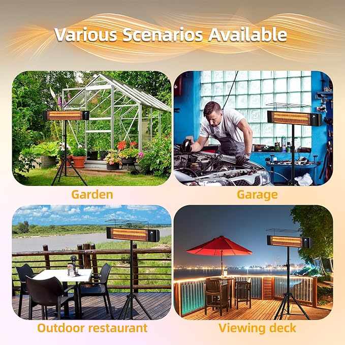 Outdoor Electric Heater For Patio/Indoor Use RealSmart 1500W Portable Heaters 3 Heat Modes Wall Mounted Ceiling Heater Tripod Waterproof IP65 TUV Certification for Restaurant Garage Greenhouse