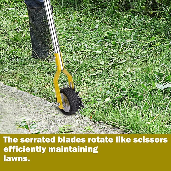 Wheel Rotary Edger, Adjustable Length Lawn Edger, Stainless Steel Edger Lawn Tool, Lawn Tool for Manual Edger, Rotary Edger for Sidewalks, Gardens, Driveways and Flower Bed Edging, yellow