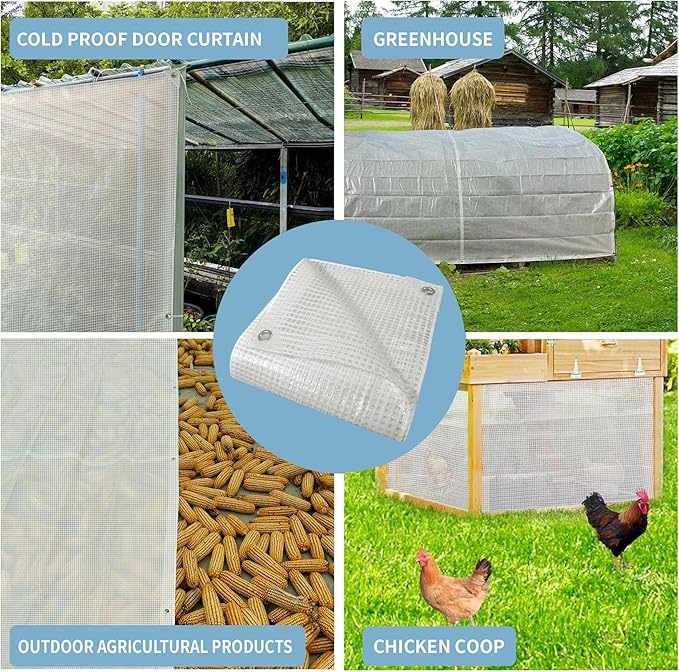 TARPAL 6'x10' Clear White Tarp Heavy Duty Waterproof 12mil with Grommets or Zip Ties for Small Greenhouse for Outdoors Garden,Farm,Chicken Coops