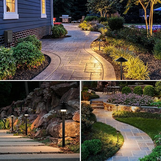 SUNVIE All-in-One LED Pathway Lighting Kit, 8-Pack Low Voltage Landscape Lights with Transformer and 100FT 16/2 AWG Wire, 3000K Waterproof Landscape Lighting with Connectors for Walkway Garden Yard