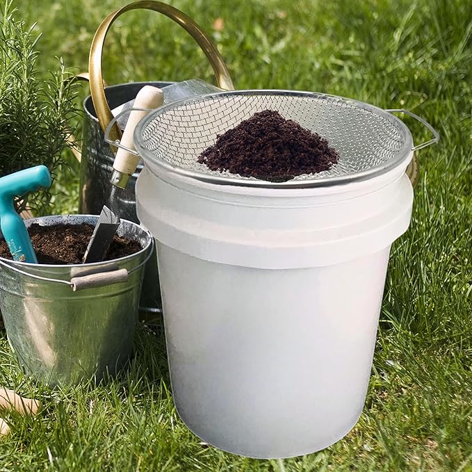 2PCS Soil Sifter for Gardening, Rock Sifter for 5gallon Bucket, Dirt Sifter Compost Sifter, Sifter for Gravel Sawdust Vermicompost, 3mm, 6mm Soil Sifter with Handle