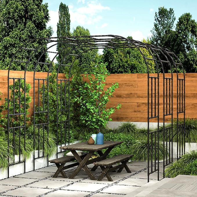 Metal Garden Arch - Length: 98.5in, Wide: 15.8in Garden Arches Trellis for Climbing Plants Outdoor - Garden Arch for Lawn, Party, Ceremony Wedding Decoration (Black)