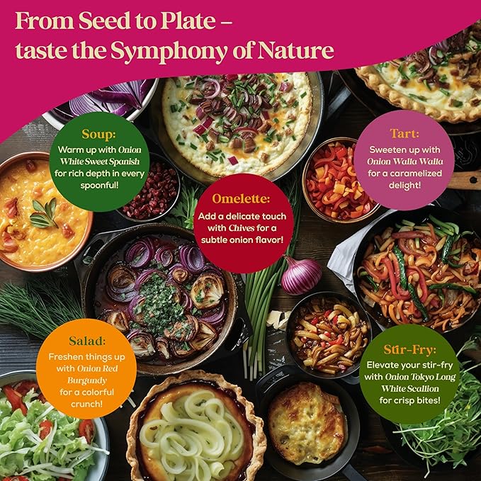 10 Gourmet Onion Seeds for Planting Variety Pack - 2,900+ Non-GMO Heirloom Vegetable Seeds for Growing Indoor & Outdoor: Red Burgundy, Leek, Walla Walla, Grano White & Yellow Sweet Spanish