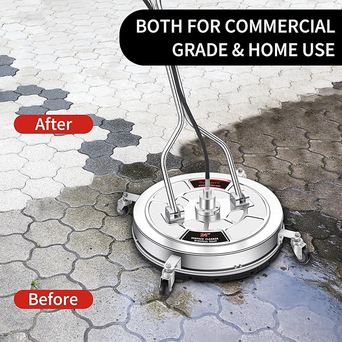 24" Pressure Washer Surface Cleaner with 4 Wheels - Stainless Steel Dual Handle Surface Cleaner for Pressure Washer Attachment for Concrete, Patio, Sidewalk, Deck and Driveways