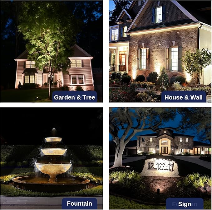 Spot Light Brass - Outdoor Landscape Spotlights 12V, LED Low Voltage Landscaping Uplights, All Weather Hard-Wired Black for Backyard Lawn with Cold White Changeable Bulbs (8 Pack)